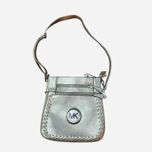 Michael Kors Metallic Gold Crossbody Bag Whipstitch Detail MK Logo Messenger